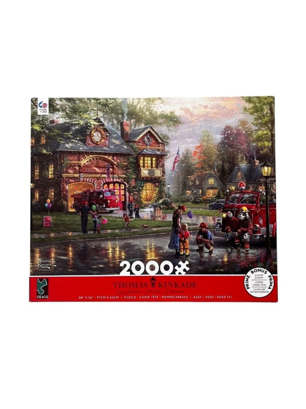 Ceaco Thomas Kinkade 2000 Piece Hometown Firehouse Puzzle Complete With Poster